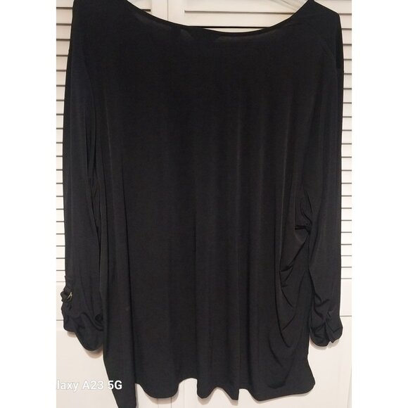 Susan Graver Black Tunic Top With Rolled Tab Sleeves & High-Low Hem 5 X - Picture 4 of 6